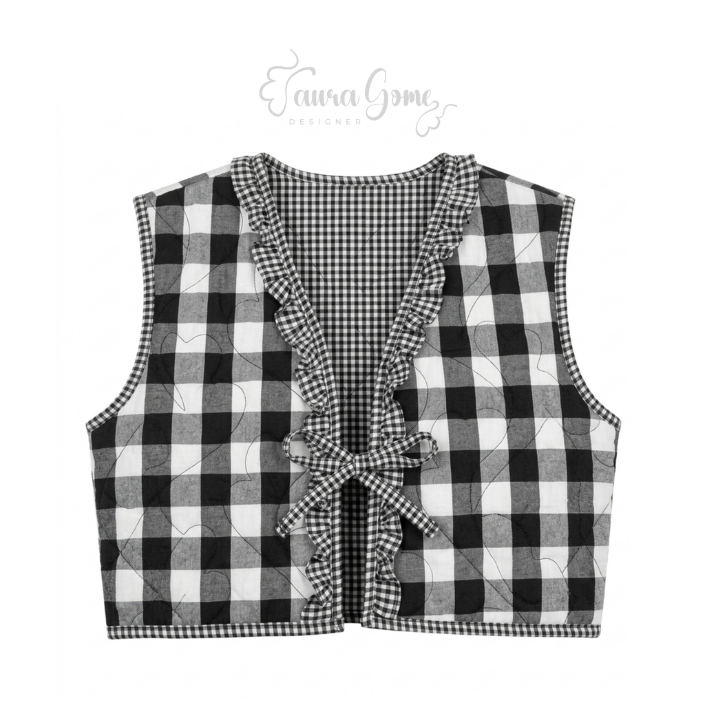 Gingham Ruffle Quilted Heart Vest (XS)