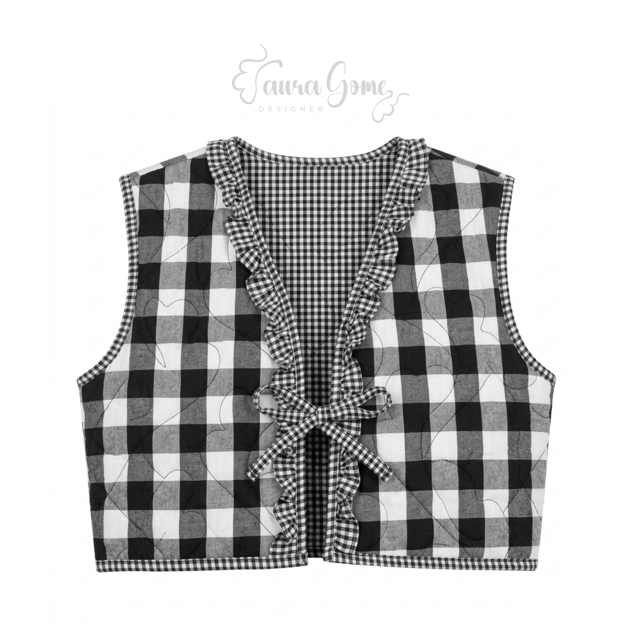 Gingham Ruffle Quilted Heart Vest (XS)