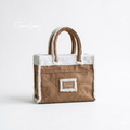 Camel Quilted Tote Bag with Sherpa Trim