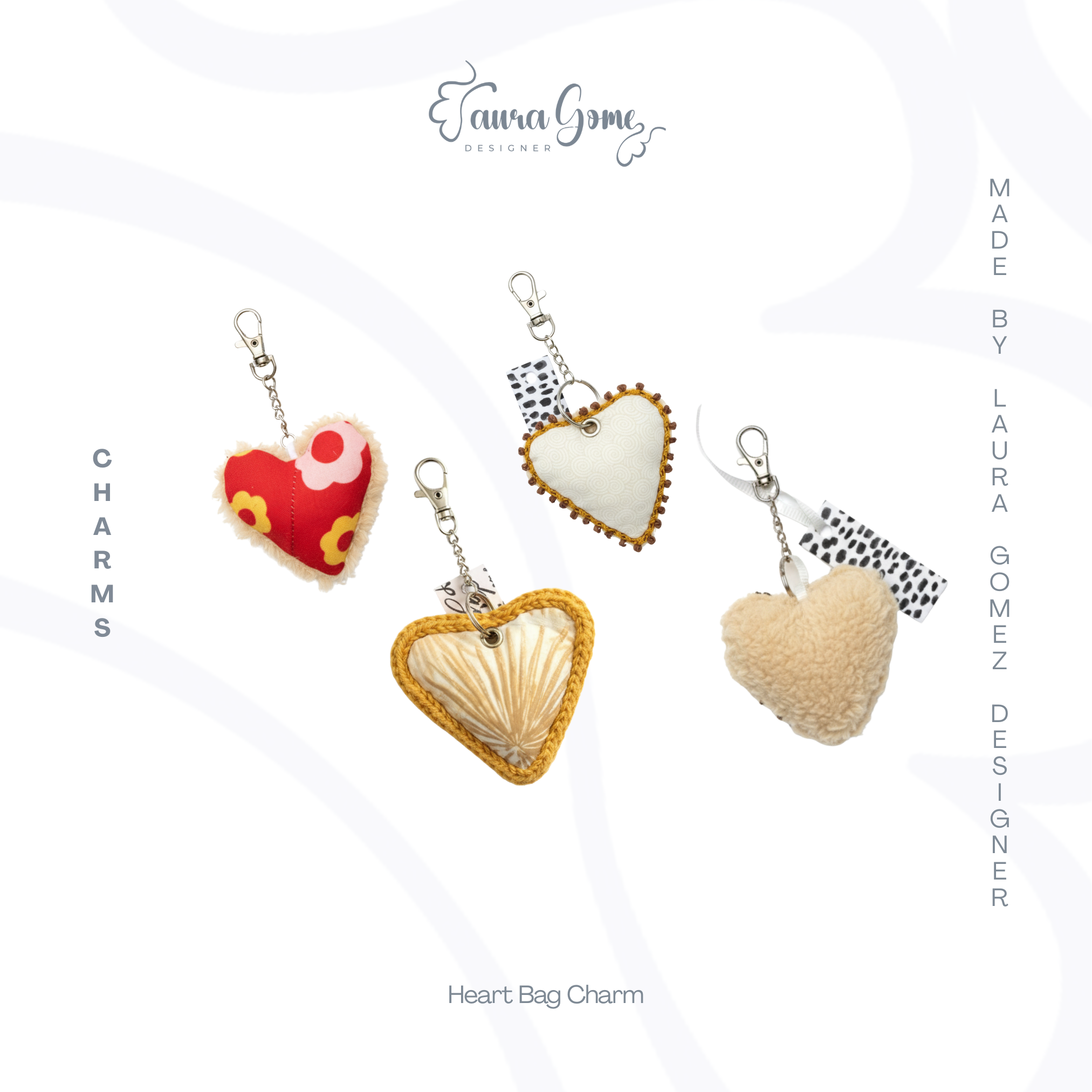 4 Inch Bag Charms/Quilted Keychain - Unique Heart Design