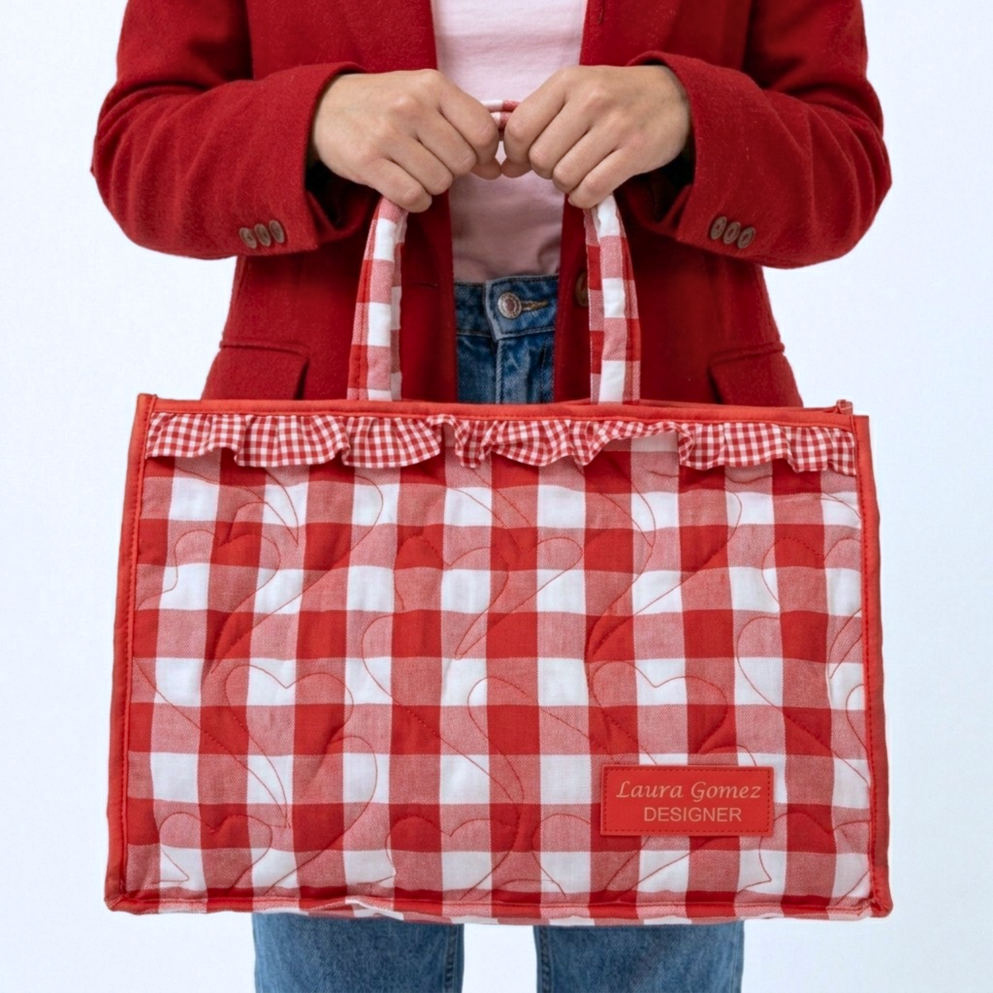 Large Gingham Quilted Weekend Tote