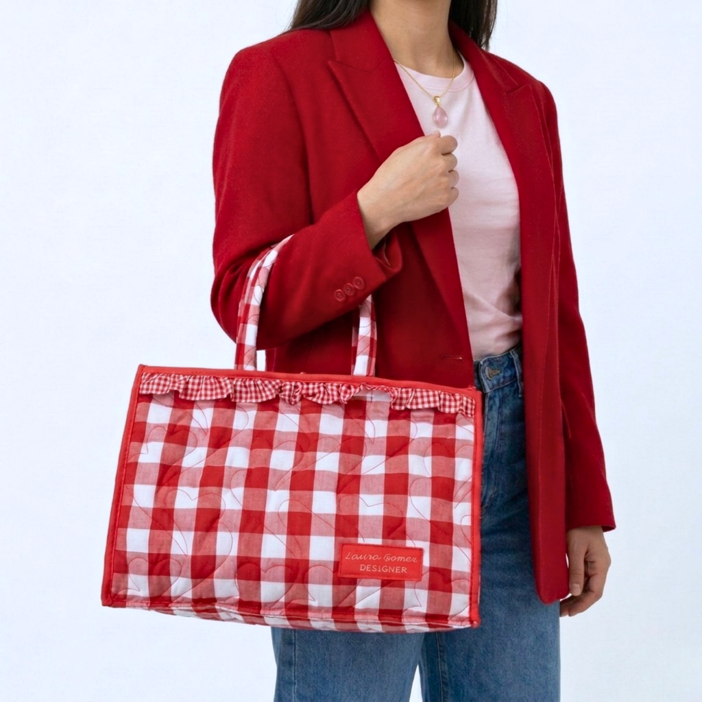 Large Gingham Quilted Weekend Tote