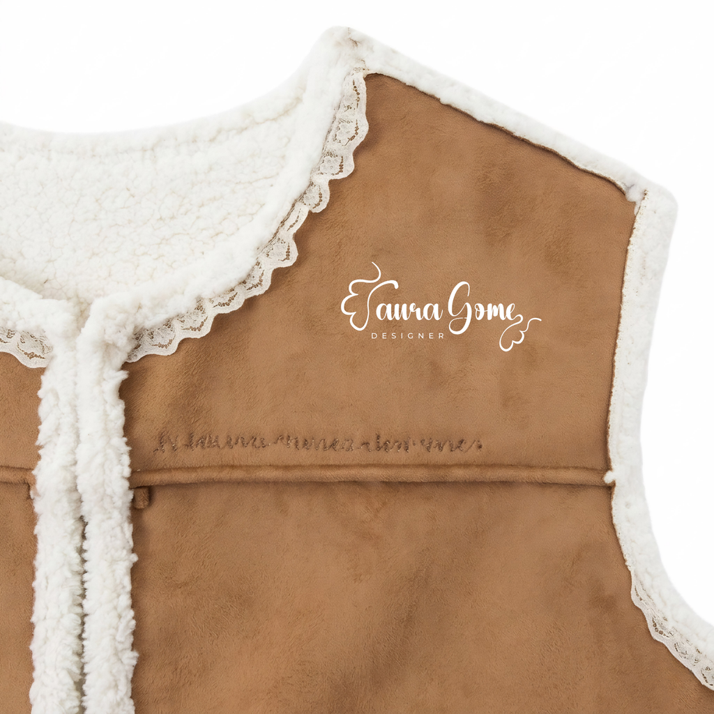 Susan Vest (Faux Suede & Shearling Lace-Trimmed)