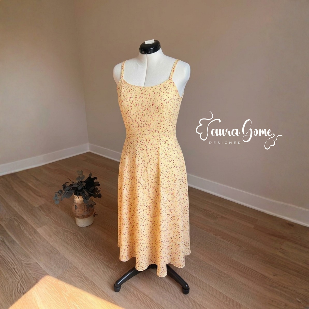 Yellow Ditsy Floral Midi Dress (Size 16)