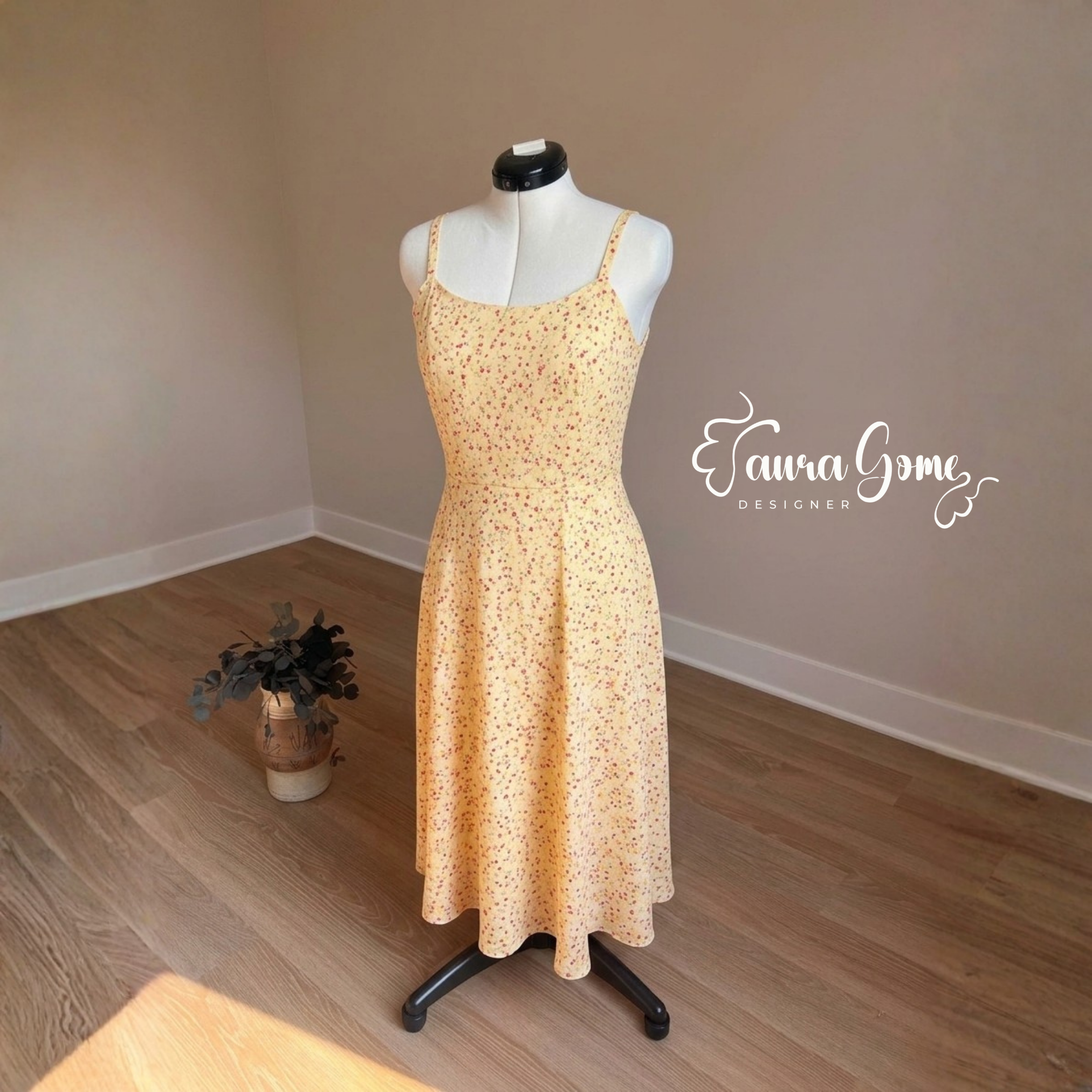 Yellow Ditsy Floral Midi Dress (Size 16)