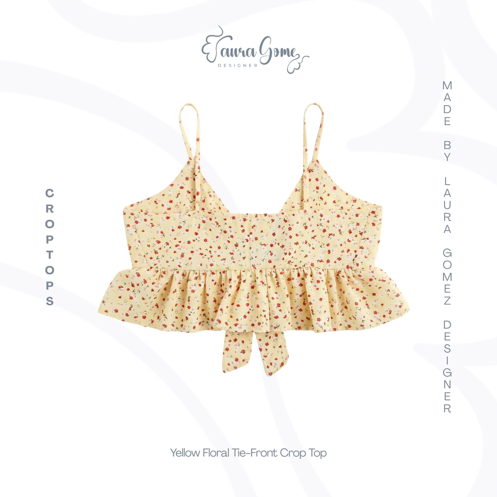 Yellow Floral Tie-Front Crop Top (Size 12)